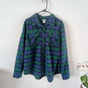 Duluth Trading Co Flannel Shirt Women’s XL Blue Green Plaid Button Up